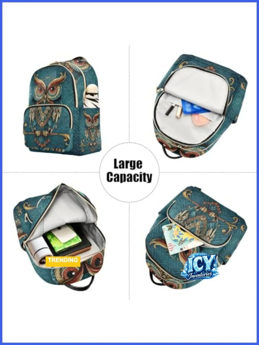 Owl Print Boho Ethnic Mini Backpack Purse Women Travel Daypack Fashion Shoulder